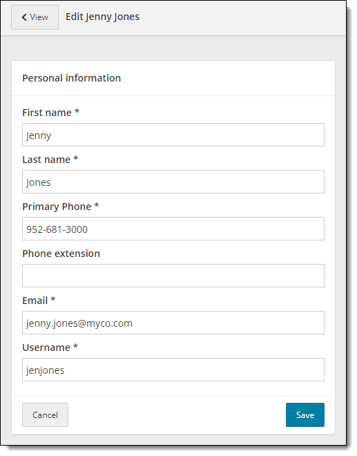 Edit personal information page.